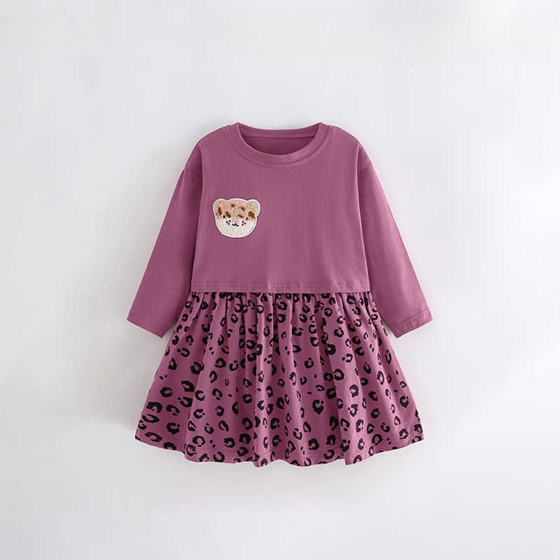 Dress Girls 2025 Spring Autumn New Europ-America Style Round Neck Leopard Pattern Long Sleeve Fashion Little Girls Dress S261016LJG4