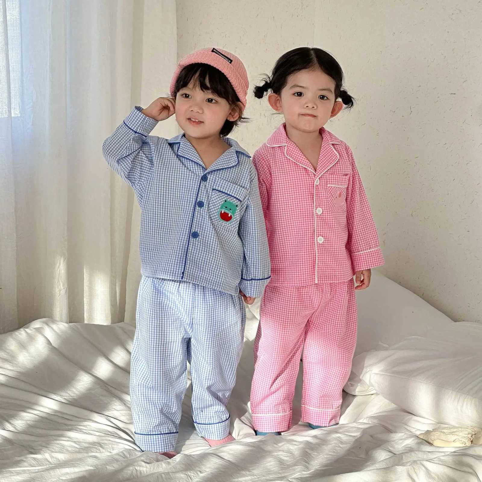 Pajamas Kids Set Children's Pajamas Suit 2026 spring New Thin Cotton long sle Top+ Pant Girl's Two Piece Suit He ClothesW261019