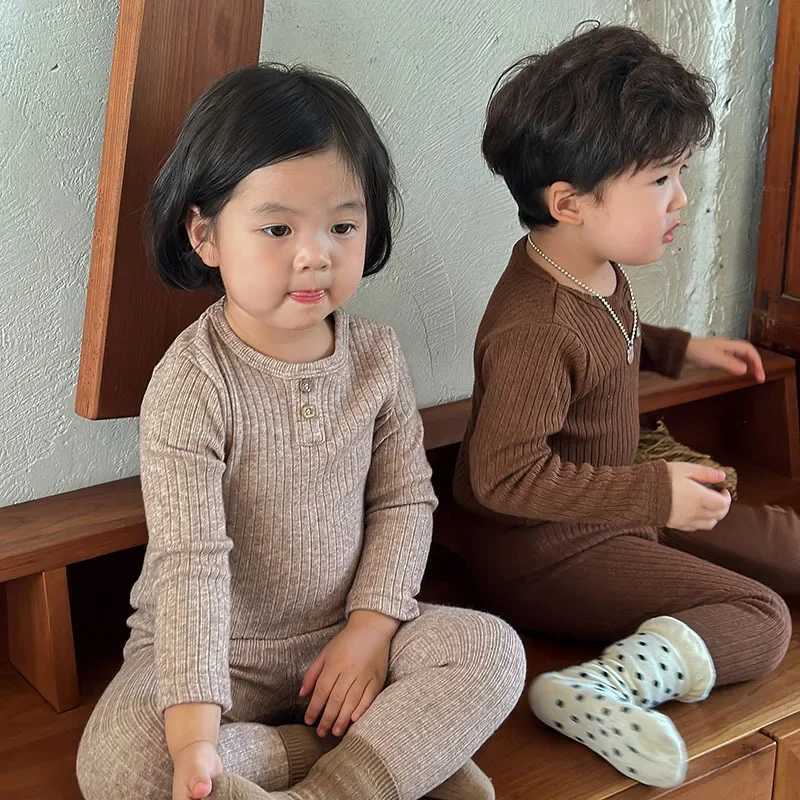 Pajamas 2024 Autumn Winter Kids Pajama Sets Baby Hewear Kids He Suit Wool Warm Top Pant 2pcs Set For 1-6YearsW261019