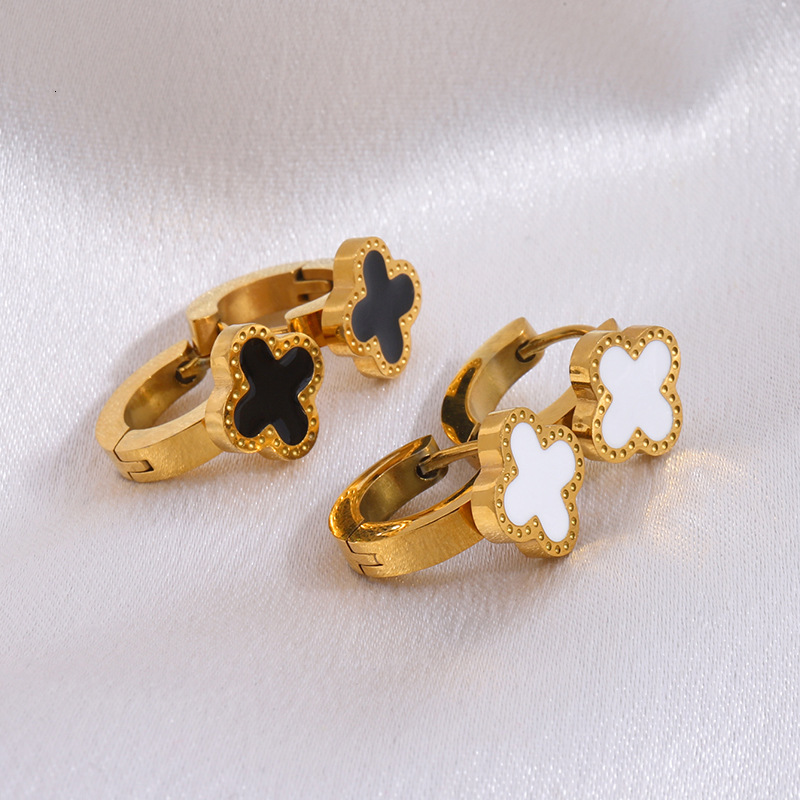 Classic Four-Leaf Clover Enamel Stainless Steel Earrings, Sophisticated And Elegant Accessory Women, Perfect As A Gift For Your Best Friend