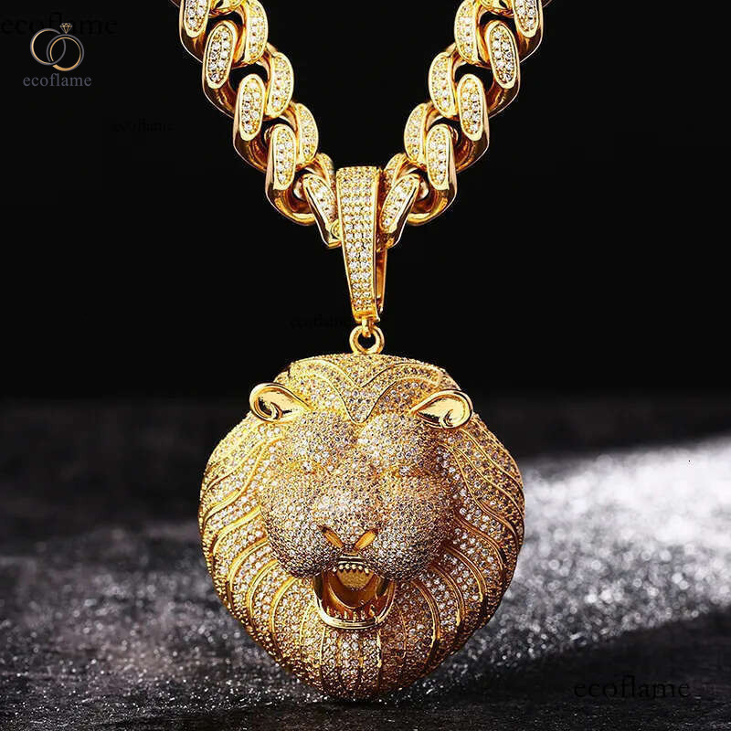 Hip Hop Large Lion Head Pendant Necklace TopBling 5A Zircon Real Gold Plated Mens Jewelry