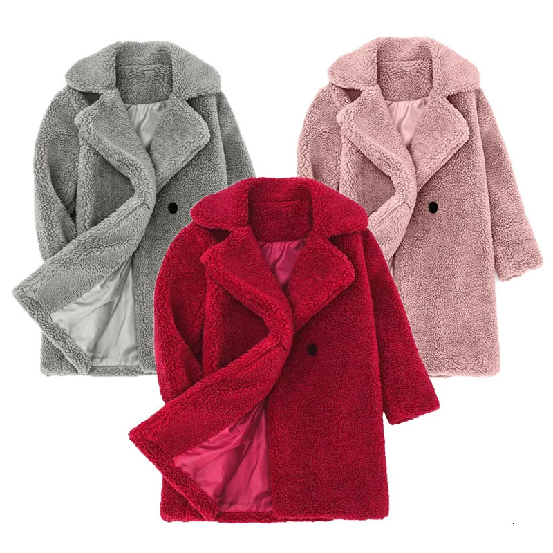 2026 Girls Faux Fur Coats Children Winter Warm Plush Jackets Kids Turndown Collar Padded Outerwear Infant Casual Outer Clothing 261016