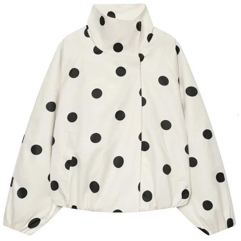 Dot Men's Polka Jackets HXAO Bomber Jacket Women Demi-Season Oversized Cropped Jacket Stand Collar Long Sleeve Streetwear Windbreaker Jacket N2