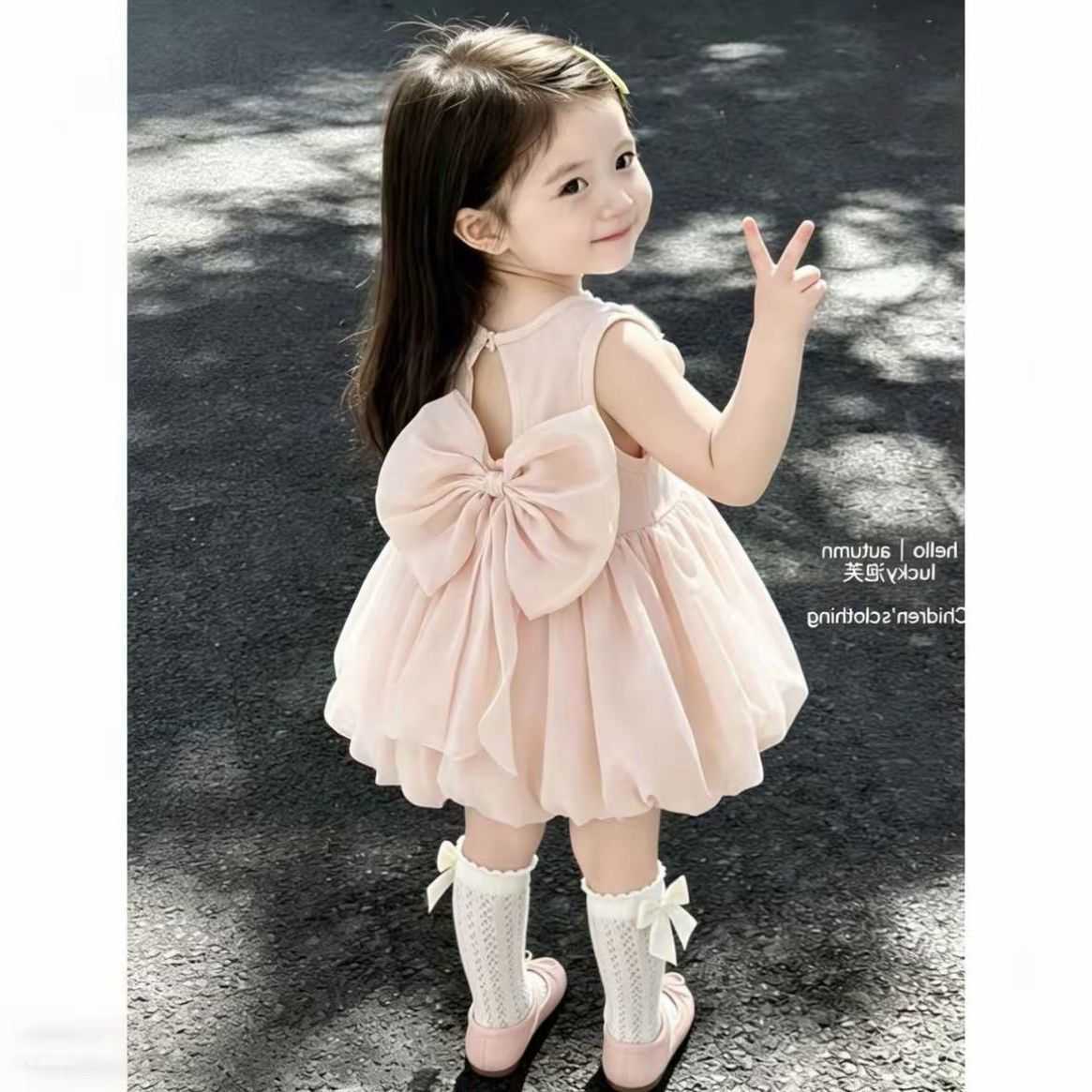 Style Korean Girls Bud Dress Cute Bow Decor Princess Dress Elegant Birthday Party Gown Stylish Daily Formal Outfit for Girls S261016MMIT