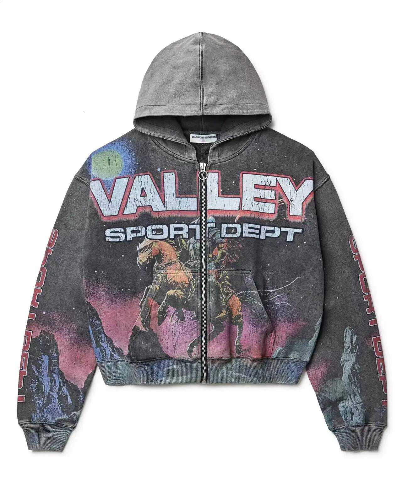 valleylys Hoody Unisex Y2k Streetwear Hip Hop Zip Up Hoodie Jacket Men Women Gothic Distressed Letter Graphic Print Long Sleeve Pullover Hooded Swea