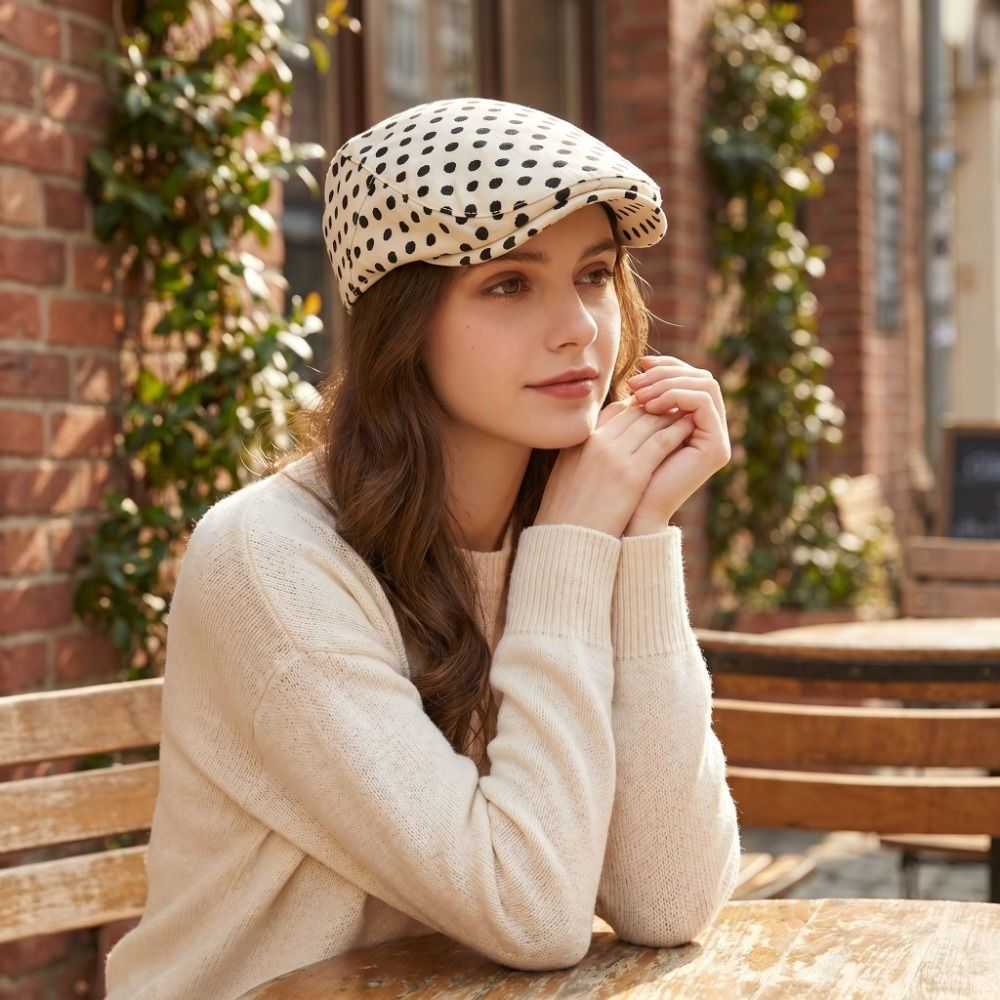 Y2k Casual Polka Dot Beret Cotton Dot Leopard Forward Cap Korean Style Visor Newsboy Cap Travel S261016F212