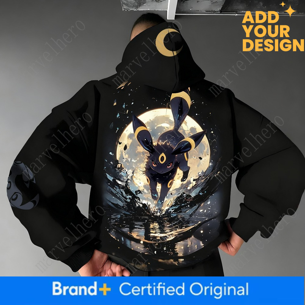 PokeMon Handheld Game Umbreon Printed Men S Jumper Autumn Winter New Loose Casual Gym Sports American Hip Hop Sweater Top