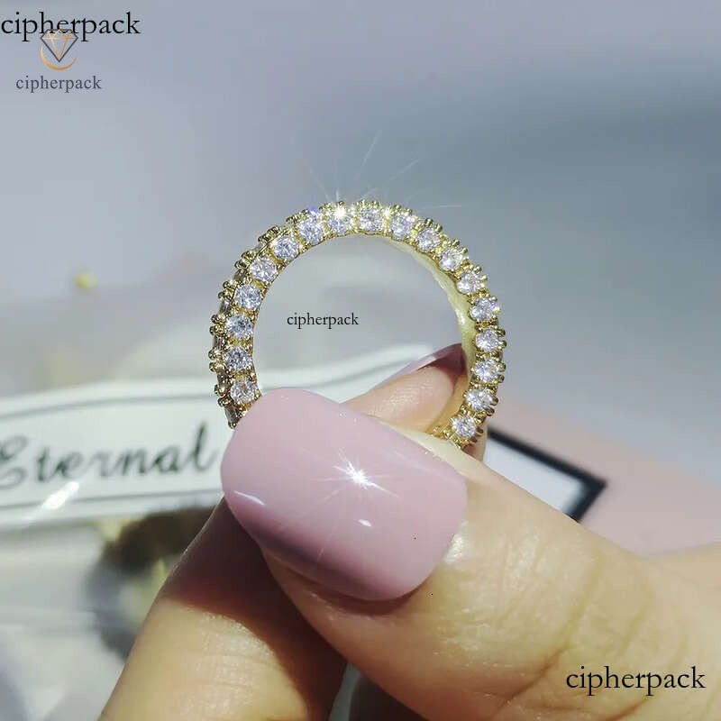 Hip Hop Ins Sparkling Wedding Rings Jewelry Sterling Sier Fill 3 Rows Pave White 5A Cubic Zircon Party Women Rose Gold Engagement Band Ring Gift