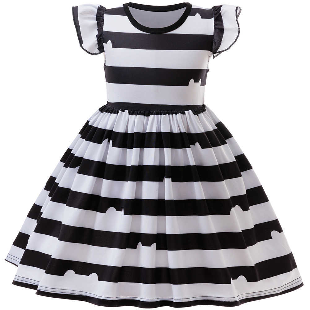Baby Cute Girls Costume Ruled Sleeve Blk And White Striped Cat Dress For Kids Halloween Birthday Party Christmas Outfits S2610165497