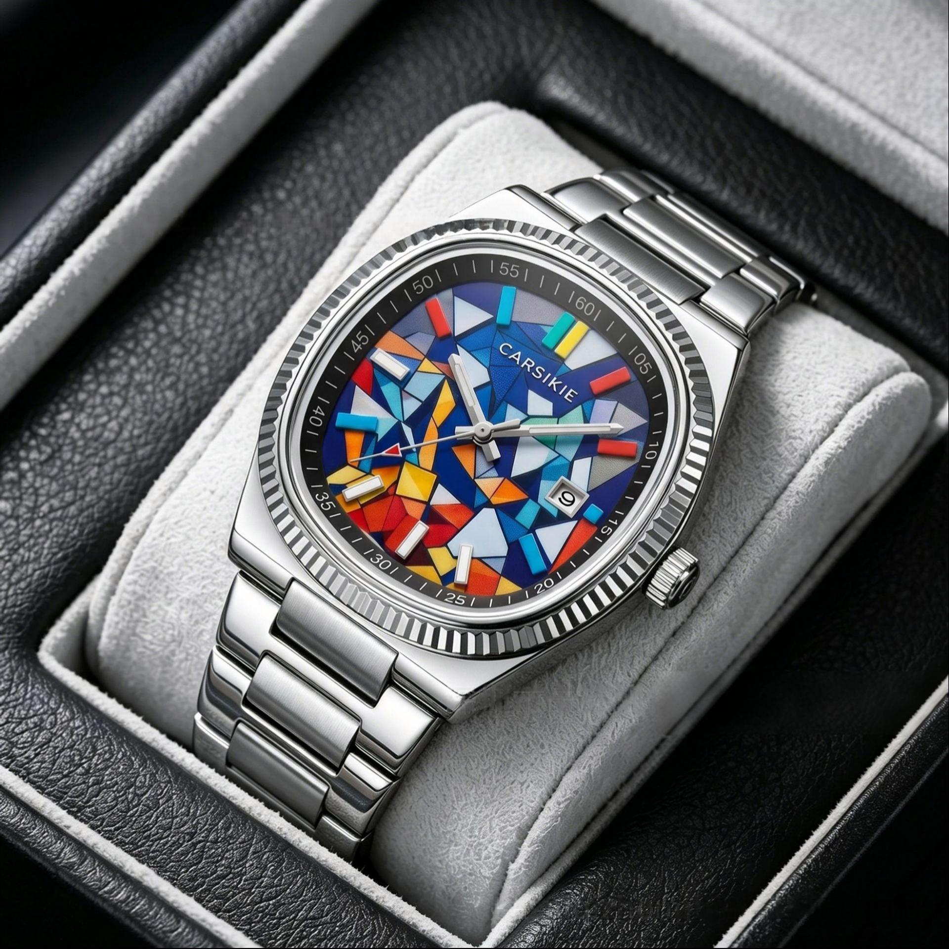 New Men's Creative Graffiti Dial Quartz Watch Stainless Steel Waterproof Date Fashion Hip Hop Wristwatch Student Gift