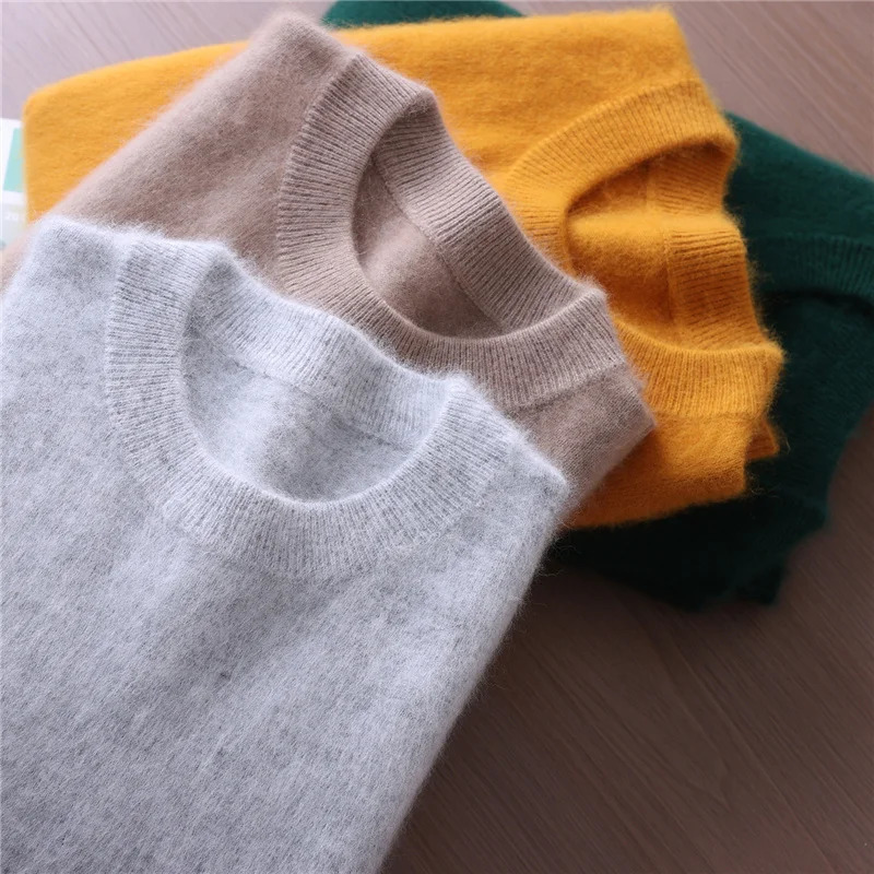Autumn And Winter Mink Cashmere Sweater Women's Short Thick SemiHigh Collar Bottoming Shirt Solid Color Simple Top 261009
