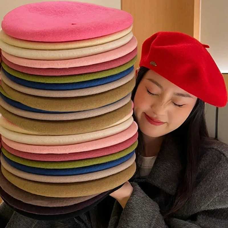 Autumn Winter Wool Thick Berets Artist French Retro Plain Multi-color Women Painter Hat Girls Female Warm Walking Outdoors Caps S261016GQSY