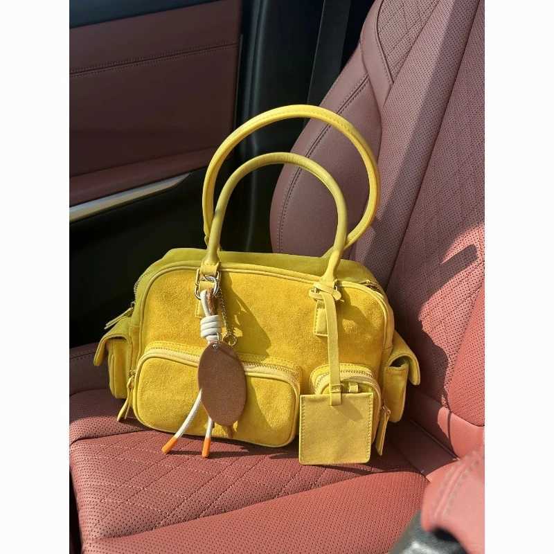Shoulder Bags 2025 New Net Red Boston Package with Same Fashion Suede Multi-pocket Design Shoulder Underarm Bags Yellow Bowling Bag X261016