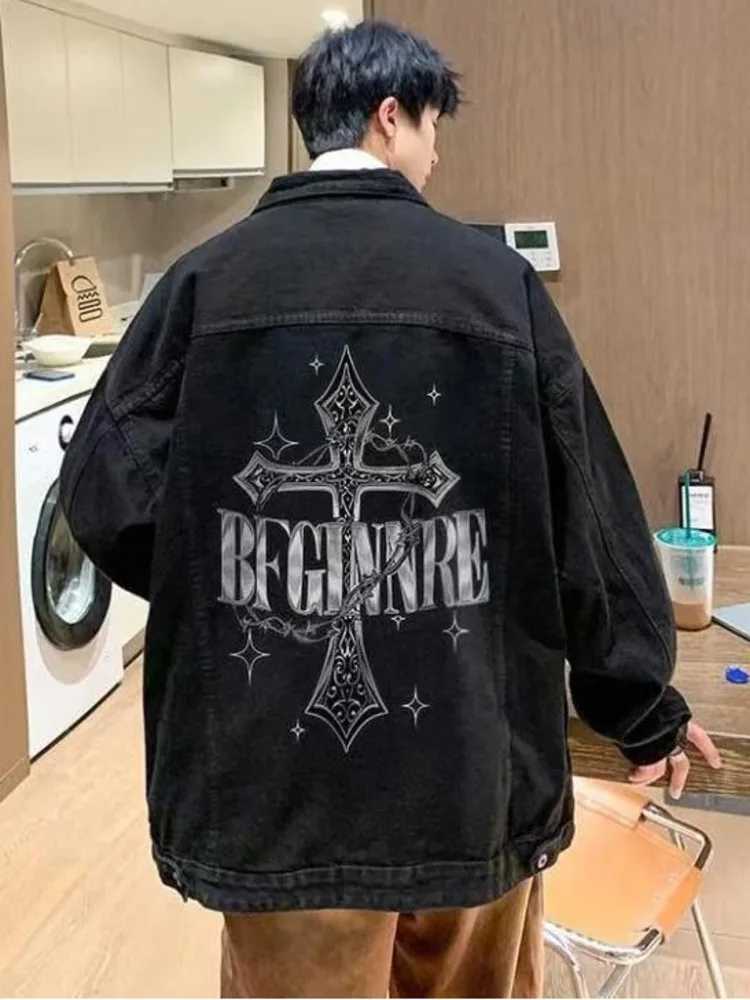 Denim Men's Hop Jackets Hip Oversize West Coast Jacket Men Spring Autumn American Long Sleeve Jeans Coat Y2k Harajuku Streetwear Outerwear N261