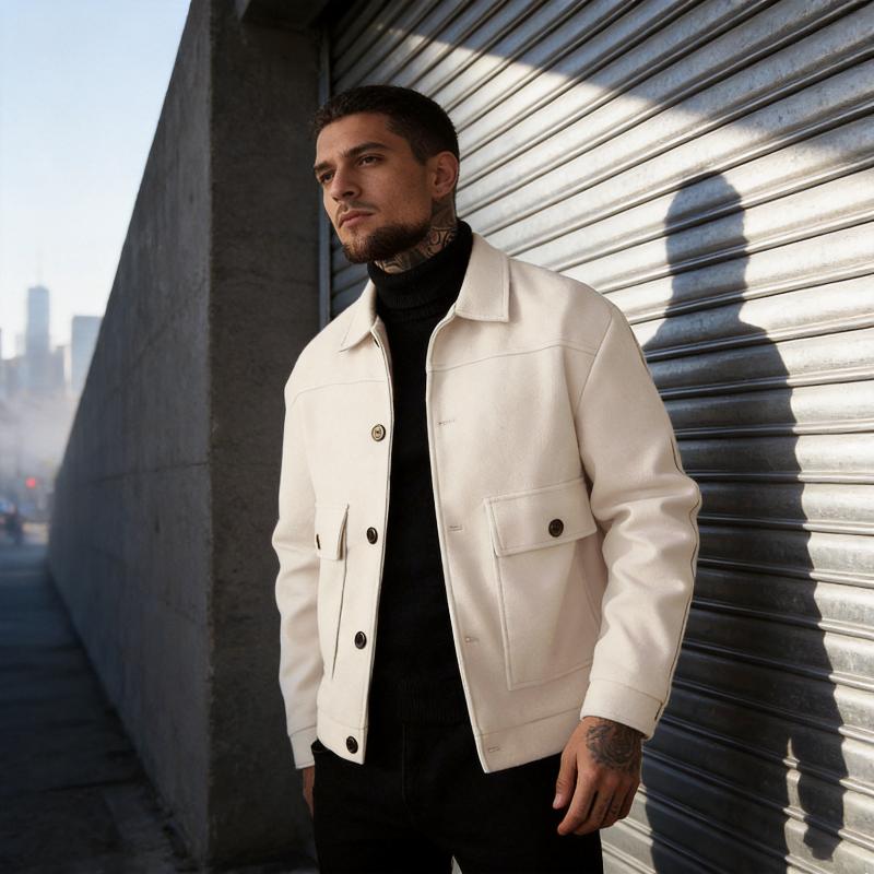 Veste à revers pour hommes, vêtements de travail décontractés, manteau court, coupe ample, vêtements d'extérieur chauds avec poches, couleur unie