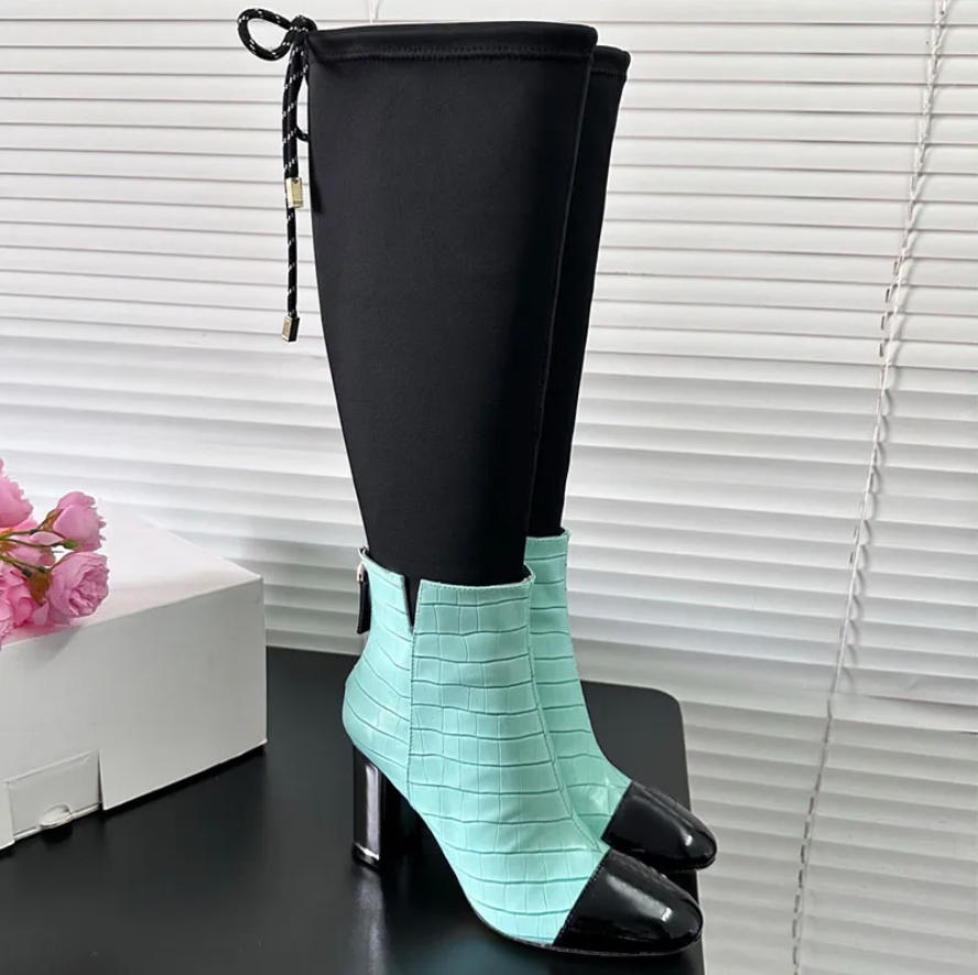 Women High Boots Designer Patent Leather Thick Soled Knight Boots With Metal Buckle Decoration high Heels For Evening Wear Stylish Boots With Sense