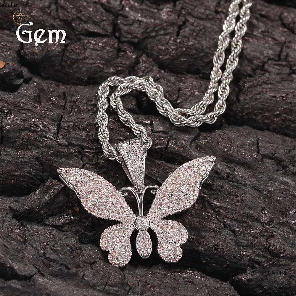 Moissanite Jewelry Jewelry Fashion Silver Inlaid Moissanite Full Diamond Butterfly Personality Pendant Hip Hop Fresh Style Necklace Wholesale 6