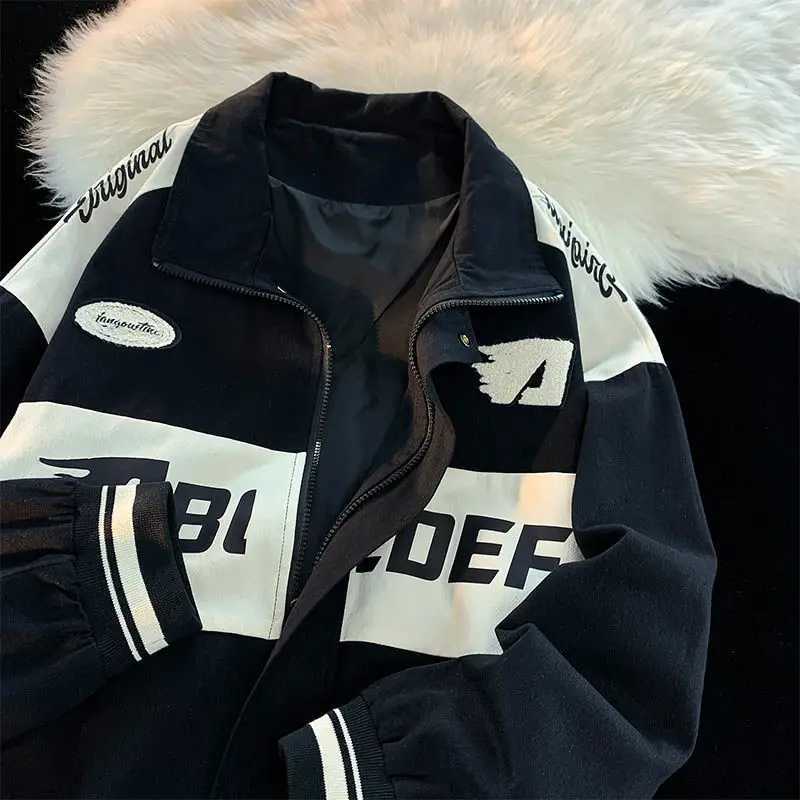 Vintage Men's Jackets Racing American Jacket Men Cycling Lapel Jacket Women BF Letter Varsity Coat Oversize High Street Vibe Baseball Uniform N