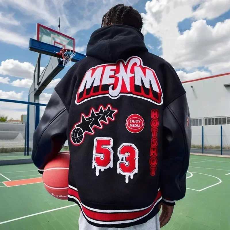 Baseball Streetwear Bomber Men's Jackets Jacket Men Y2K Hip Hop Letter Embroidered Leather Retro Jacket Men Motorcycle Wear Zipper Coats Male N