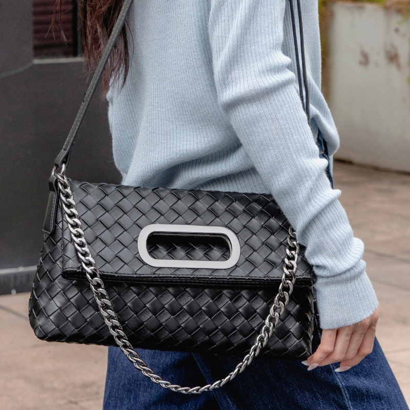 Ladies' Handbag New Genuine Leather Woven Bag Foldable Luxury Quilted Designer Bag Chain Bag Women's Shoulder Versatile Crossbody Baguette