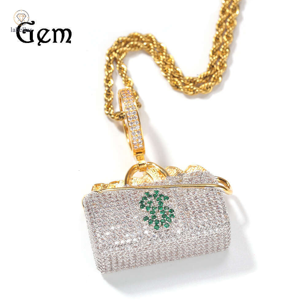 Unique Hip Hop Necklace Unisex Moissanite Jewelry Style Money Bag Pendant Street Fashion Silver Inlaid Moissanite Trendy Sweater Chain d