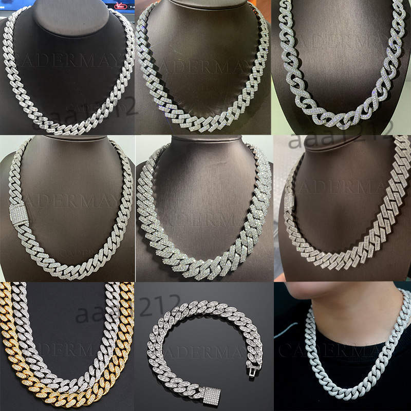Cadermay Silver 925 Moissanite Hip Hop 12mm 15mm Miami Ice Rose Gold Plated Cuban Chain Fashion Jewelry Various Styles