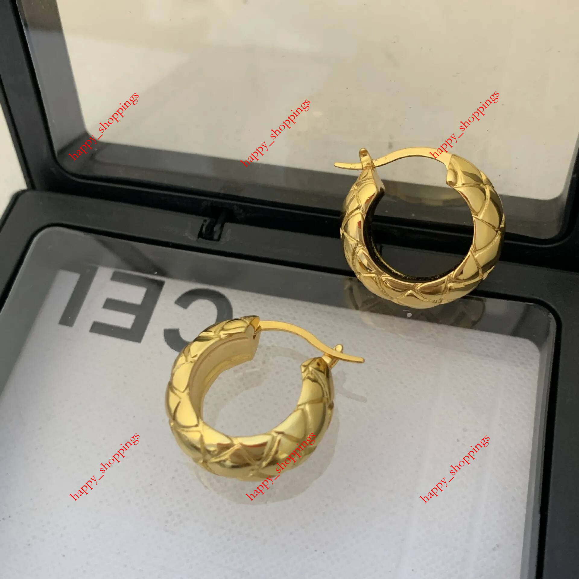 Designer Women Plaid Earrings Retro Circle Hoop Jewellery Luxury Stud For Girls With Original Box