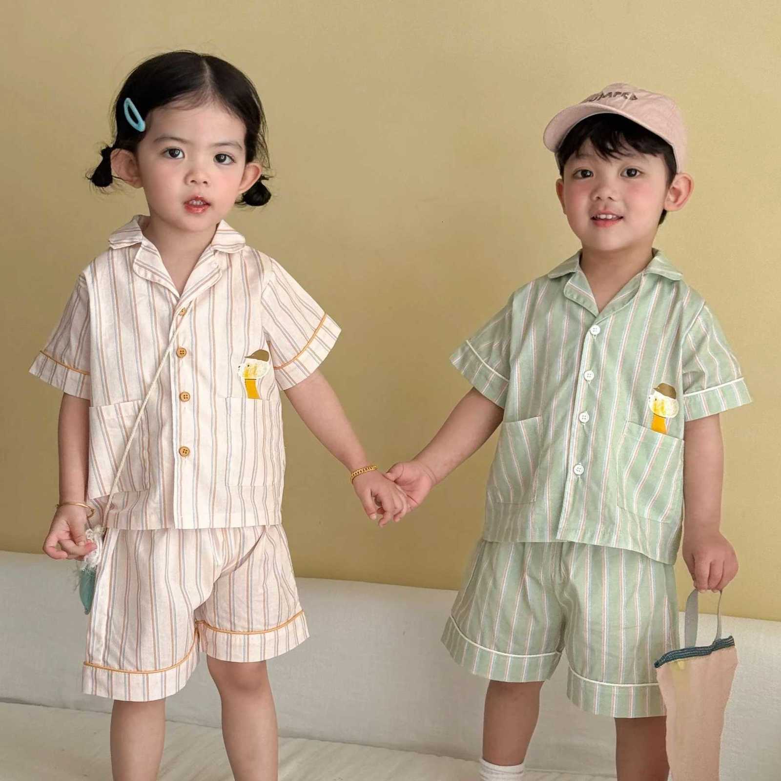 Pajamas Set 2026 Spring and Summer New Children's Wear Korean Style Boys and Girls Refreshing Thin Striped Pajamas Two-piece SetW261019