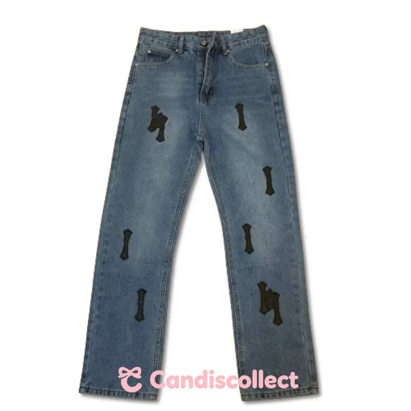 purple jeans Designer Casual Cross Leather Label Washed Jeans Couple Street Loose Spring Autumn Straight Trousers For Women b97