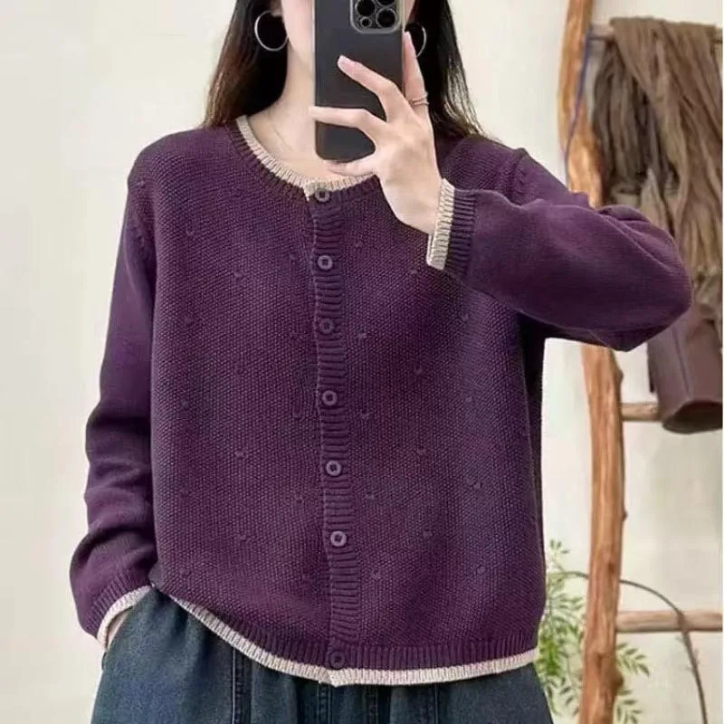 Women's Clothing Vintage All-match Chic Patchwork Sweaters Autumn Winter Casual Loose Long Sleeve Knit Cardigan Lady Y2k Top 261015
