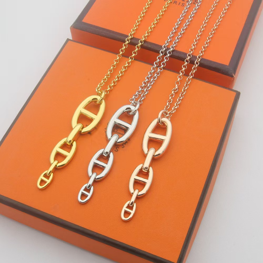 High quality Vintage Anchor Link Long Sweater Necklace Oval Link Drop Pendant Necklace luxury jewellery designer for women Daily Commute Jewelry gif