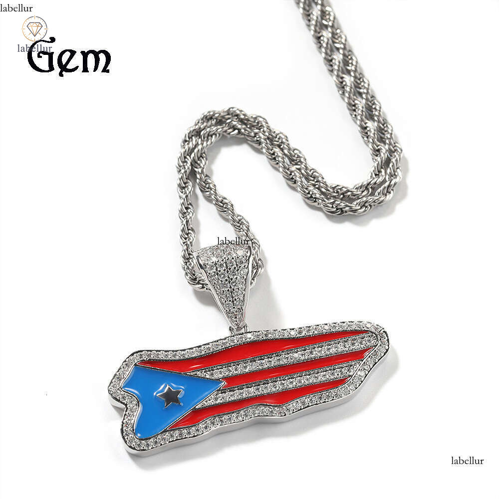 New Moissanite Jewelry Silver inlaid Moissanite colored flag pendant street Hip Hop classic diamond-studded trendy men's necklace wholesale 8