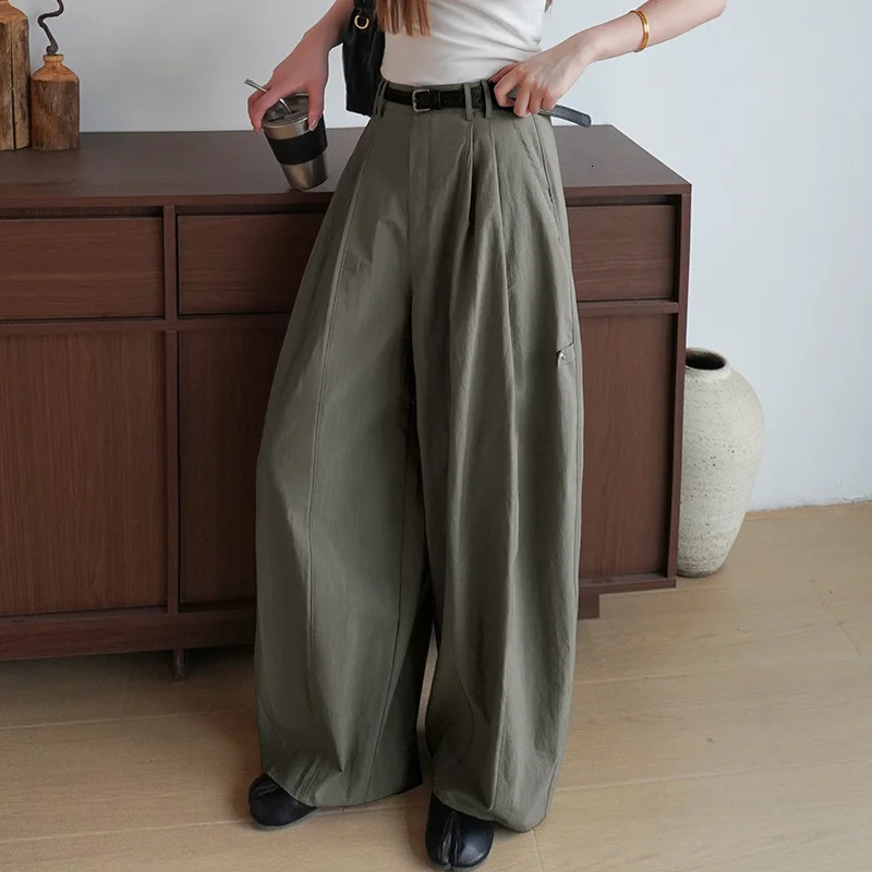 Women's High Waist Wide Leg Suit Pants NylonCotton Loose Trousers Lightweight Retro Street Style Casual Formal 261015