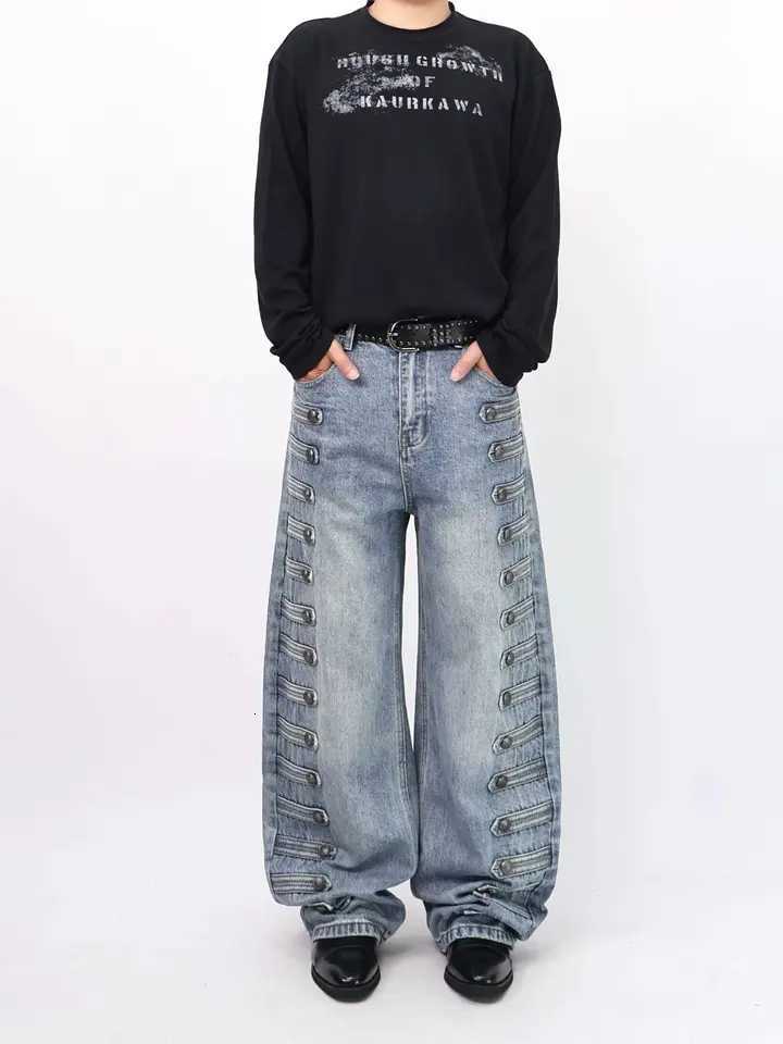 Men's Jeans Men Jeans Vintage Buttons Wide Leg Pants Streetwear Solid Pockets Loose Trousers Y2k Washed Pant Denim Casual Autumn 2026T261016