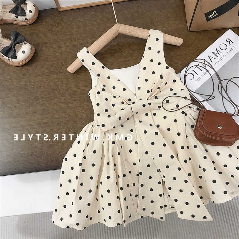 Polka Girls Dot Dress Summer New Children Bow Sleeveless Gown Princess Casual Sweet Clothing Kids Fashion Vestidos 2-8 Years Old S261016CL9V