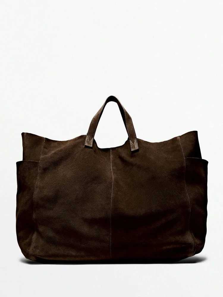 Shoulder Bags Vintage Suede Genuine Leather Tote Bag Soft Premium Large Capacity Shopper Handbag Women Fashion Square Cowhide Commuter Bag X261016