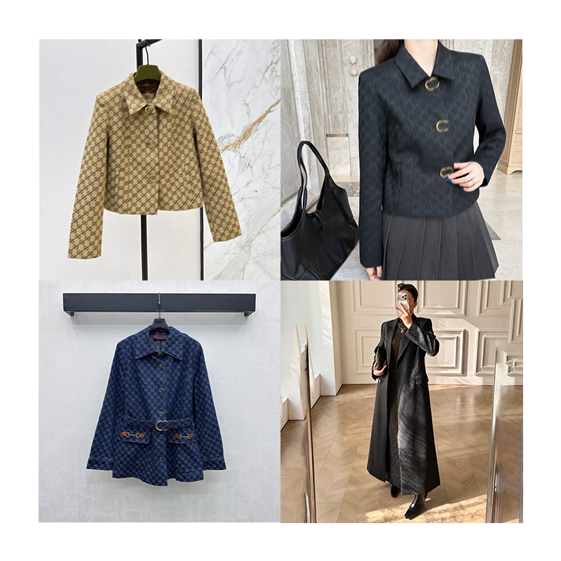Cropped Jacket Women All Over Woven Pattern Shirt Collar Gold Button Ladies Casual Streetwear Fall Winter