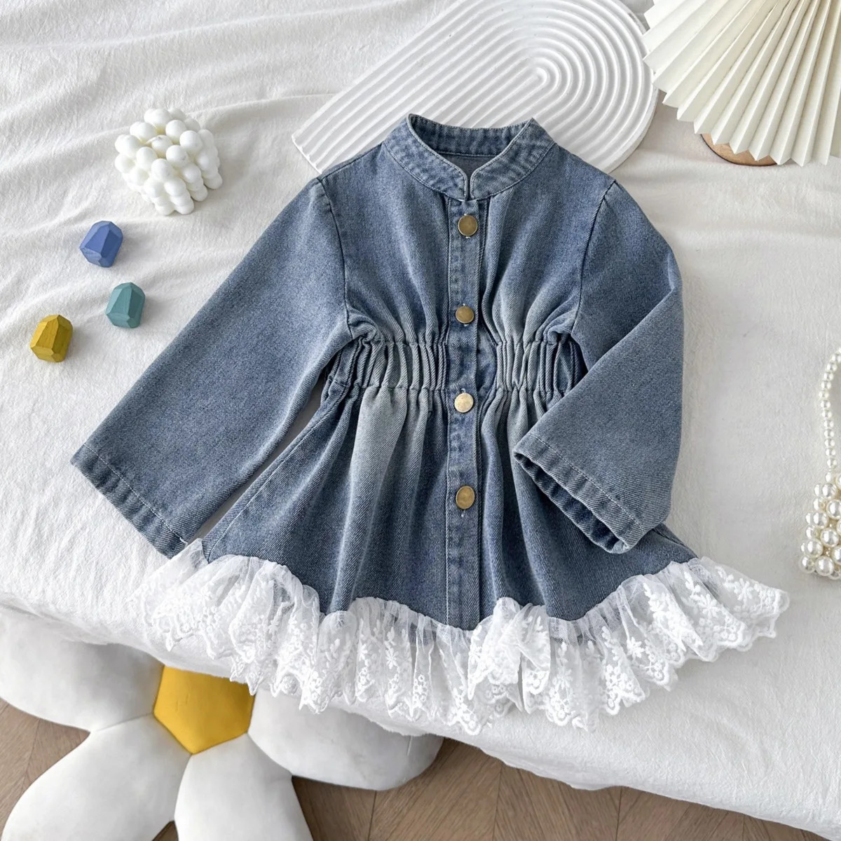 Spring Autumn Girls 2Pcs Outfit Lace Trim Denim JacketDenim Skirt Set Toddler Little Girl Fashion Jeans Coat Kids Clothing 261016