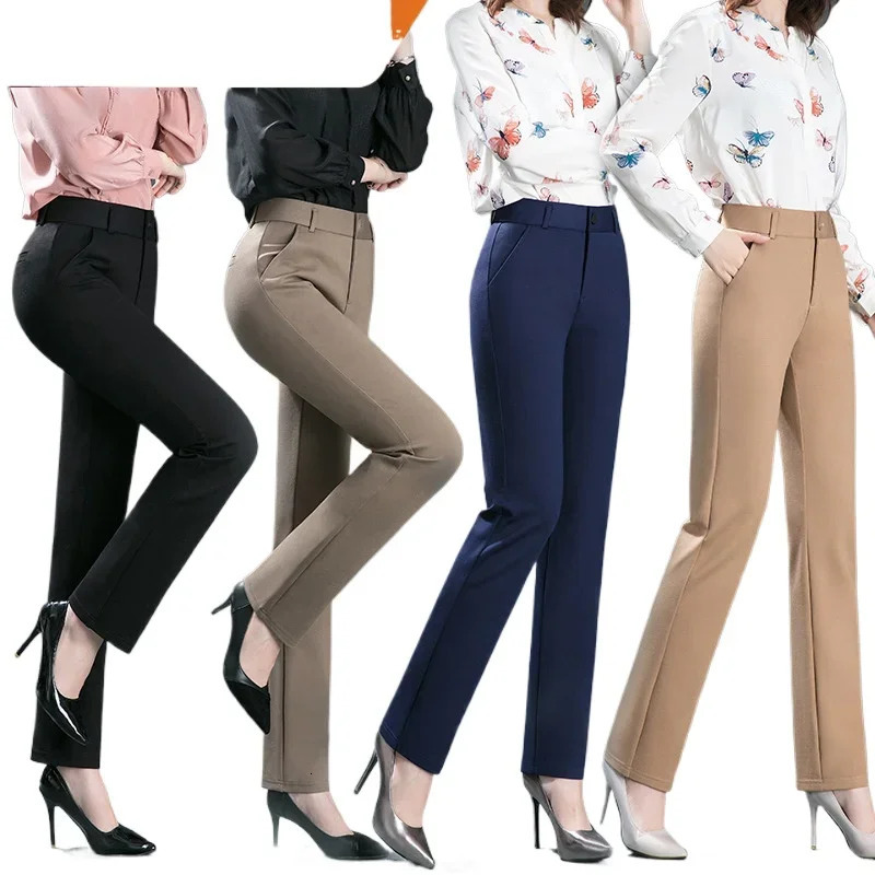 Spring and Autumn Khaki High Waist Straight Baggy Pants Women Navy Middle-aged Mom Stretch Casual Trousers Plus Size M-8XL 261015