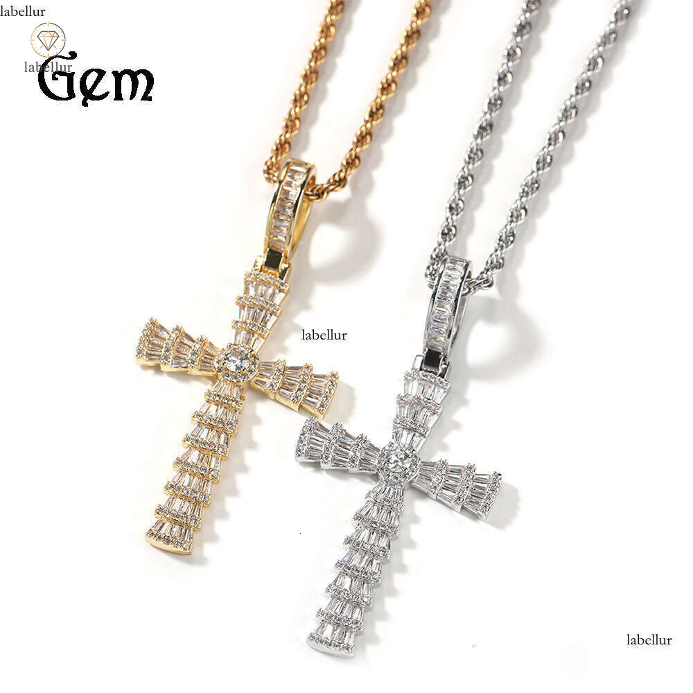 Vintage Hip Hop Personality for Men Creative Layered Real Gold Plated Silver Inlaid Moissanite Cross Pendant Necklace 7