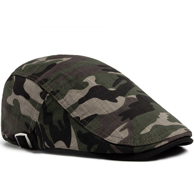 Men CNTANG Camouflage Beret Summer Cotton Linen Sun Cap Thin Breathable Visor Flat Hats Casual Forward Berets Hat Adjustable S26101638WH