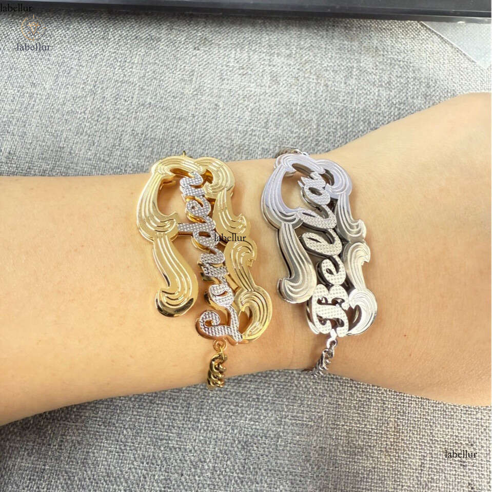 Source Factory Personalized 925 Sterling Silver 18K Gold English Letter Bracelet Double Layer 3D Creative Lace Niche Wristband 8