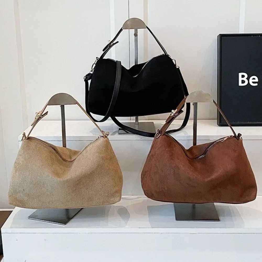 Shoulder Bags New Suede Shoulder Bag Large Capacity Vintage Tote Bag Casual PU Leather Crossbody Bag Unisex X261016
