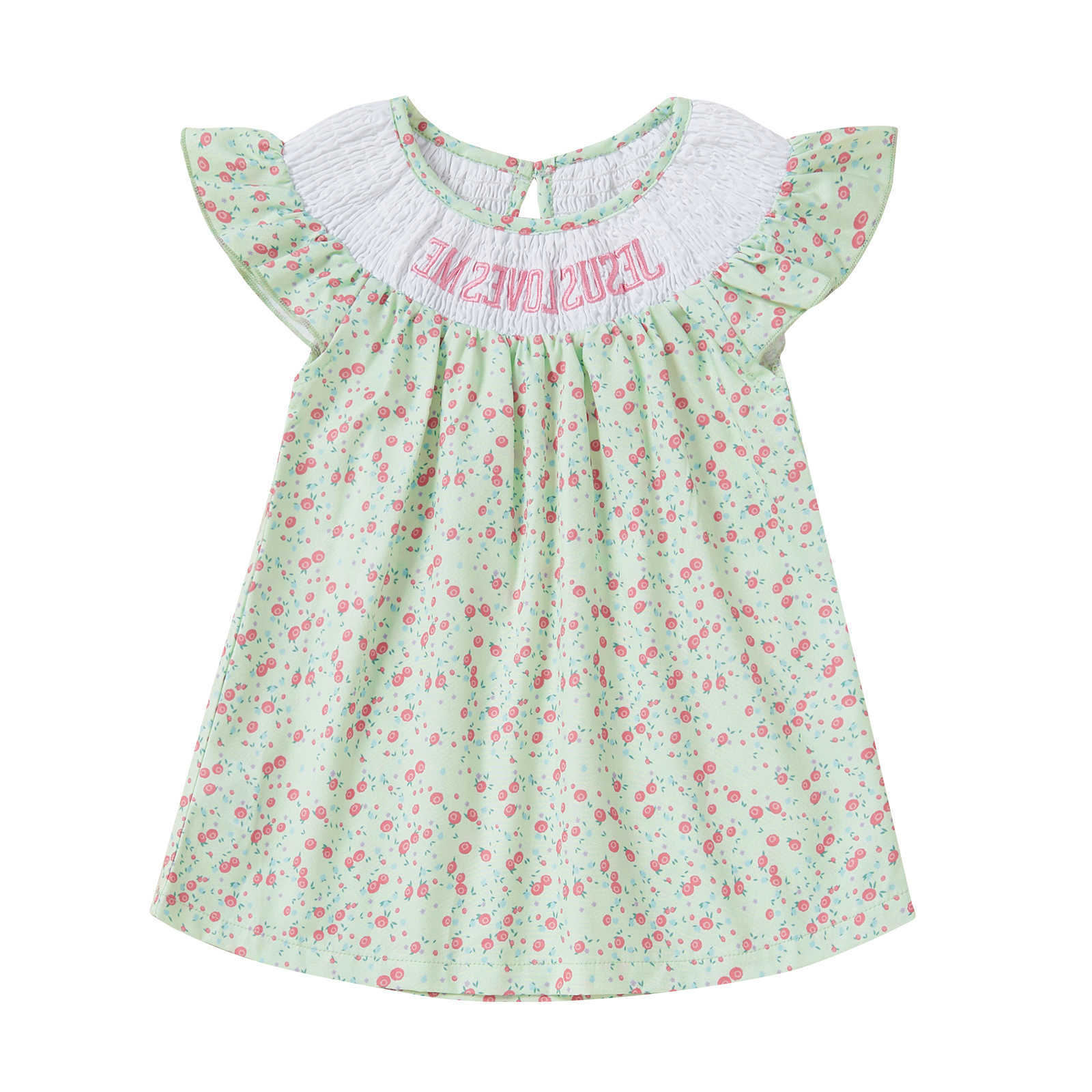 Girls Toddler Dress Floral Print Letter Embroidery Round Neck Fly Sleeve Casual Dress Baby Summer Dress 6M-4T S261016O2ZL