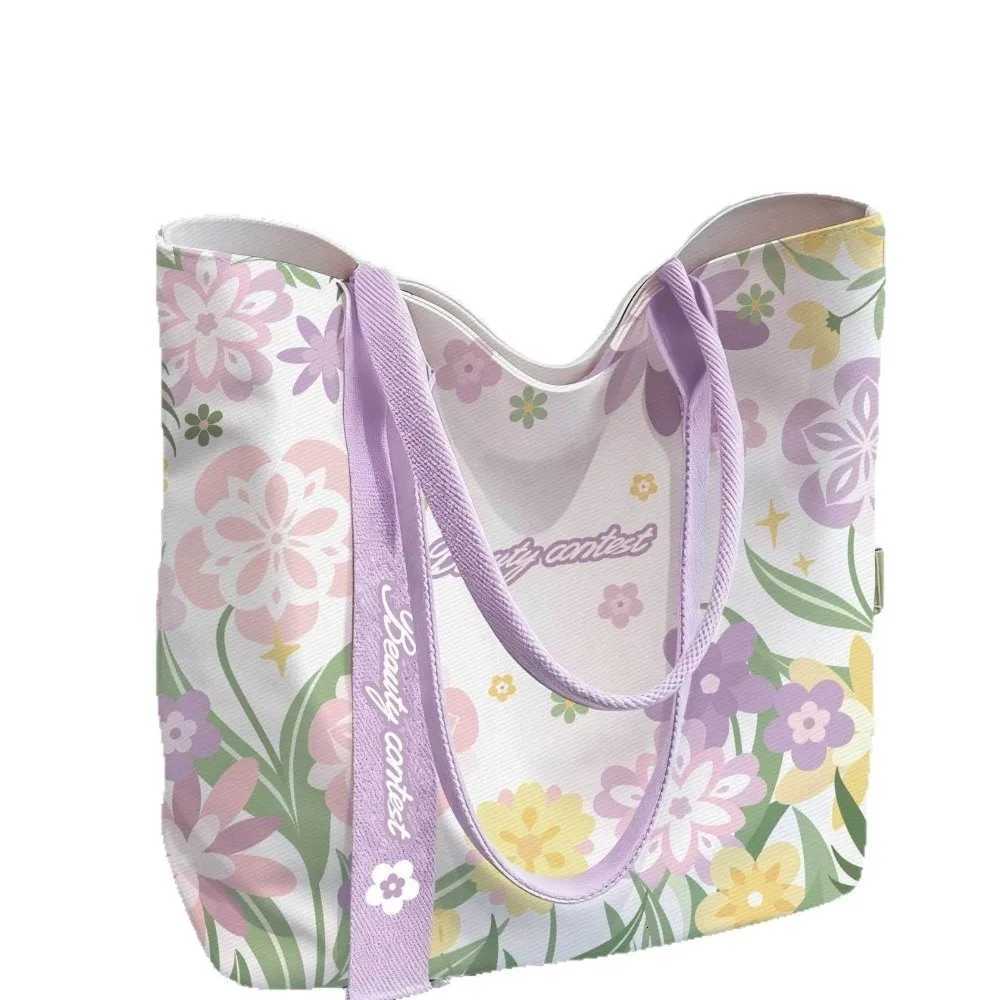 Evening Bags Casual Floral Canvas Tote Bag Reusable Lightweight Commute Handbag Large Capacity Shopping Bag For Students H261016