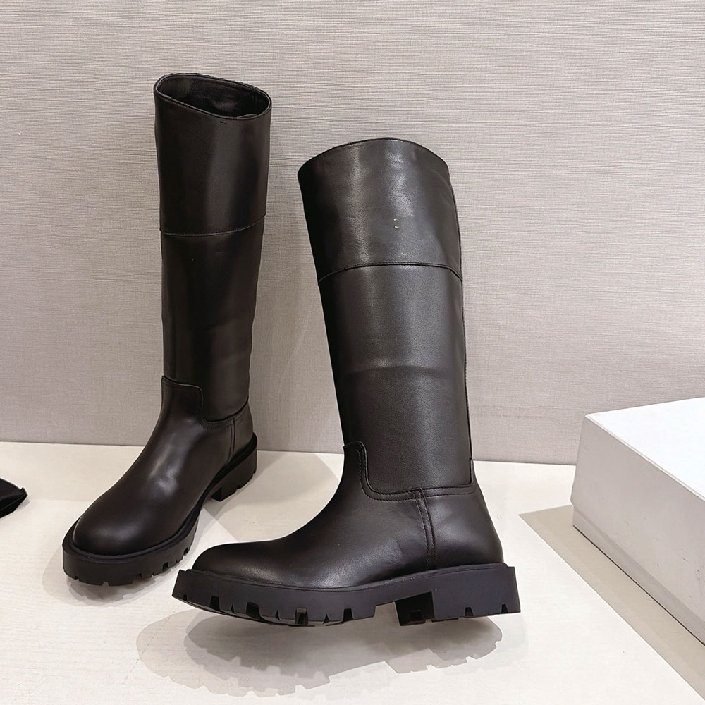 Leather Boots Womens Designer Knee High Boot Black Smooth Soft Calf Leather Boots Fashion Equestrian Boots Luxury Brand Knight Boots Rubber Sole Siz
