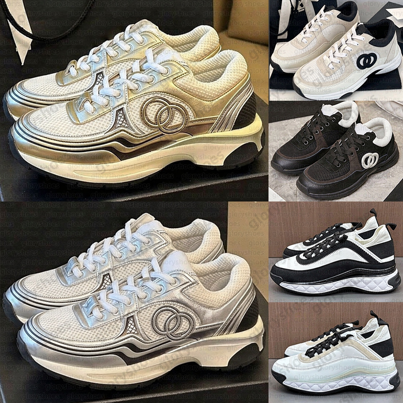 Designer shoes women sneakers 23c flats low top casual shoes Silver Gold trainers shoes platform Leather suede Burgundy White Black sneaker mens tra