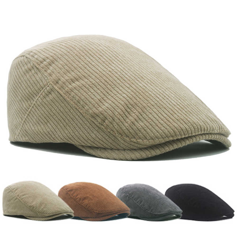 Corduroy Autumn Beret Hat Men Sun Hats solid color Berets Vintage Style Newsboy Caps Flat Ivy casquette Adjustable Cabbie Hat S261016U38Q
