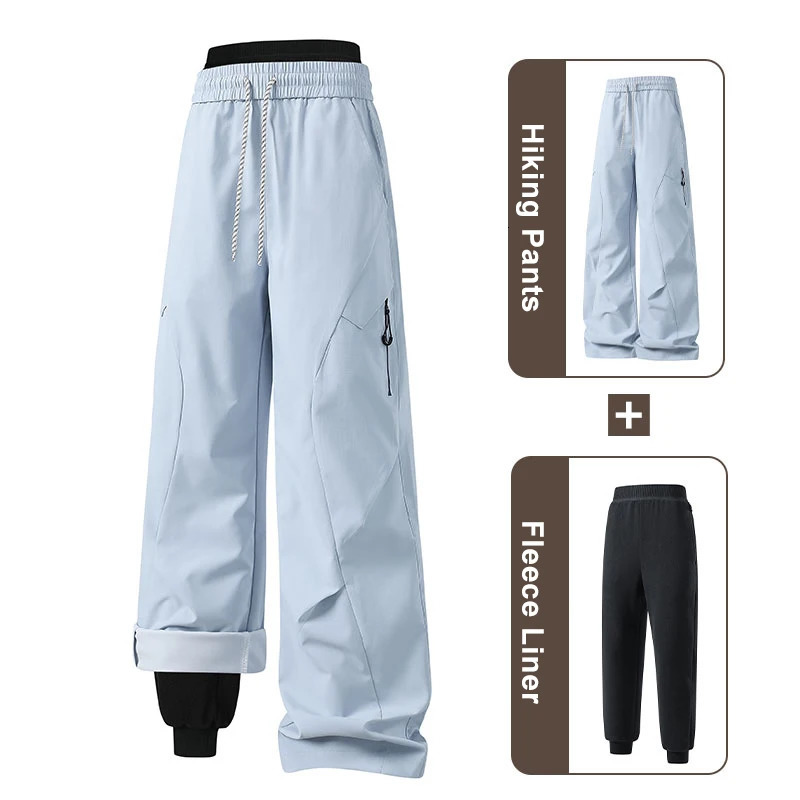 CHRLCK Women Waterproof Hiking Pants Winter Outdoor 3 In 1 Removable Trousers Windproof SoftShell Trekking Camping Skiing Pants 261015