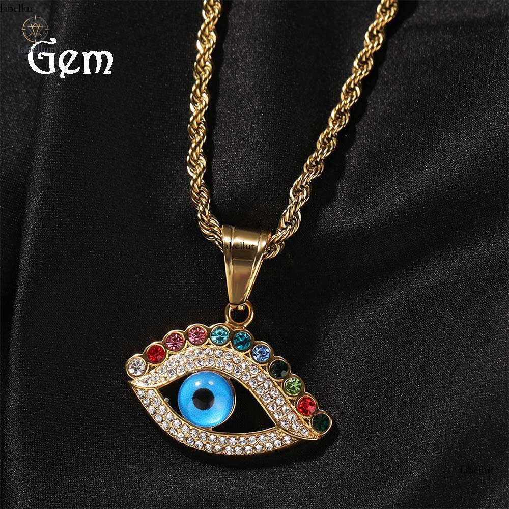 Moissanite Jewelry Hip Hop New 925 Sterling Silver 18K Gold Blue Eye Creative Niche Color Diamond Pendant Sweater Chain c